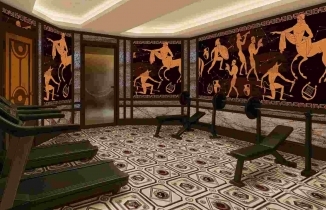 Salle de sport et fitness équipée avec fresques murales artistiques hôtel le Magnifique Paris